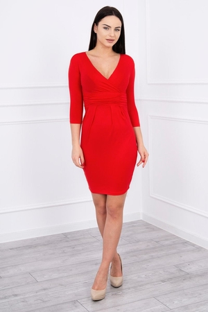 Women's knitted dress for full-figured women stretch from viscose and elastane without fastening waist accentuated with belt