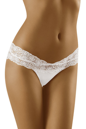 Low lace Brazilian panties monochrome sewn on atypical waistband double gusset trimmed back cotton part on front pleasant to