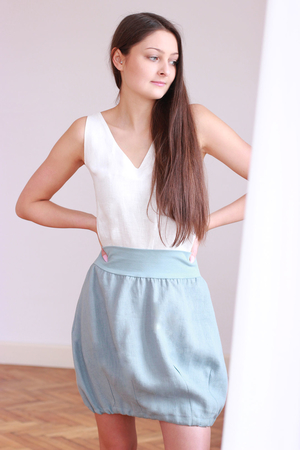 Linen author's skirt Lotika made with love for nature in the Czech Podkrkonoší monochrome flexible, smooth waist made of