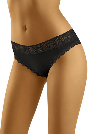 Simple panties monochrome classic cut wider lace sewn at the waist elastic lace around the legs double gusset smooth and