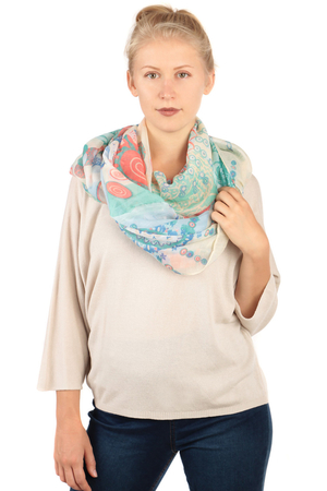 Women's circular scarf decent colourful mandala pattern can be tied in many ways refreshes your outfit airy, lightweight