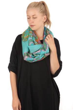 Women's lightweight circular scarf with brightly coloured patterns elevates your outfit and mood from fine fabric transparent