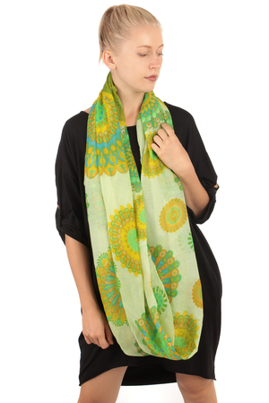 Women's lightweight circular scarf with brightly coloured patterns elevates your outfit and mood from fine fabric transparent