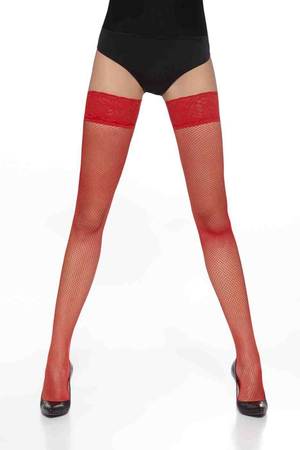 Women's fine self-supporting fishnet stockings 20 DEN monochrome stretch wider lace two silicone tapes on the inside of the