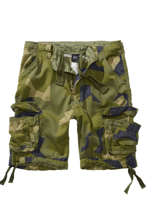 Men's comfortable ageless Brandit shorts in Swedish camouflage style solid waistband with metal zipper and one button loops