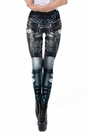 Ocultika Women's Steampunk Leggings digitally printed full print long no fastening with elasticated waistband modern style
