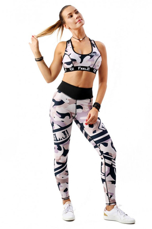Functional sports leggings modern high-definition military print design high and strong double-layer waistband strong,