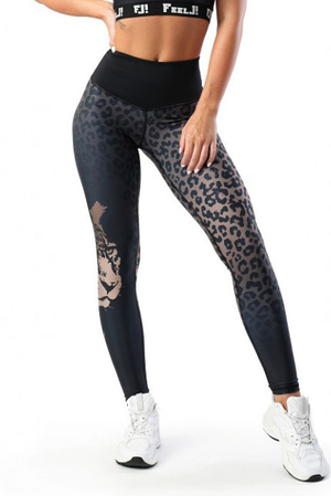 Functional leggings with animal motif classic cut double, high waist flat seams fabric contains antibacterial silver ions