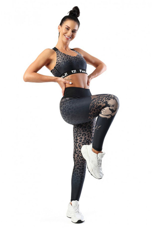 Functional leggings with animal motif classic cut double, high waist flat seams fabric contains antibacterial silver ions
