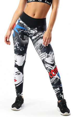 Leggings with original comic print high quality HD print flexible, double wide waistband flat seams soft and smooth