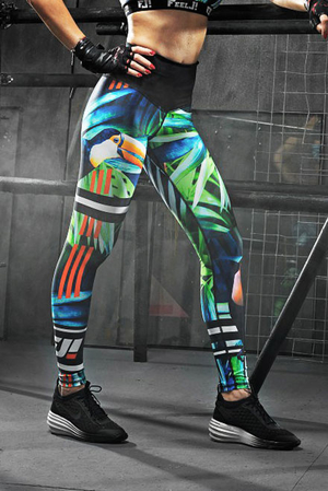 Fitness leggings with a bold colour print in HD quality ideal for active and cheerful women double, high waist flat seams