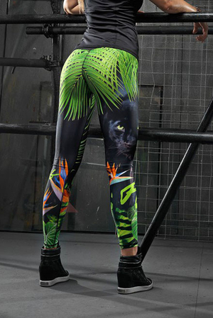 Modern leggings with bold print in HD quality classic cut high, double waist flat seams breathable antibacterial promotes