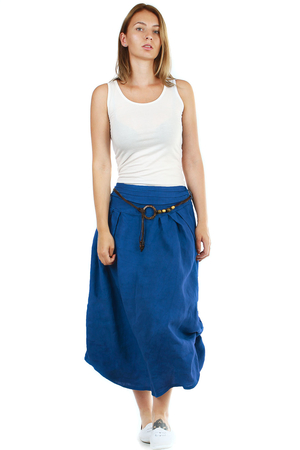 Women's natural linen skirt in two ways to wear elastic rubber is sewn at the waist for easy dressing removable decorative