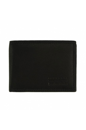 Small leather wallet really small fits almost any pocket or compartment small lettering stamped on front no clasp two bill