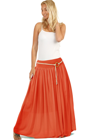Comfortable ladies summer maxi skirt made of comfortable material. Decorative cord tape. Single-color design, available in