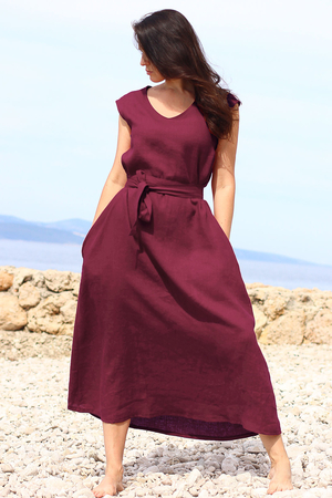 Long women's linen dress Lotika is designed and sewn in our region from quality soft linen. two-sided V-neck can be worn