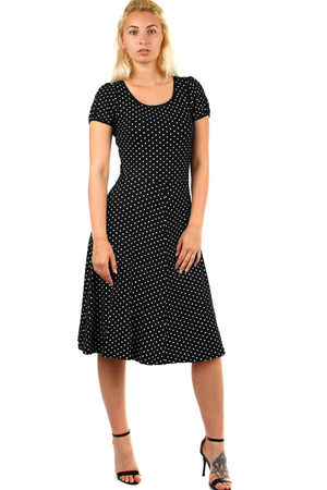 Women's polka-dot dress in retro style with short sleeves and round neckline. Up to size 4XL - even plus size. Material: 95%