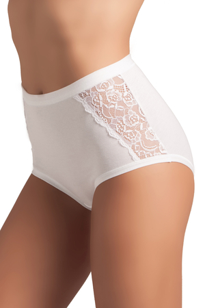 Women's panties with a high waist decorated with lace. convenient pack of 2 of the same color and size made of cotton elastic