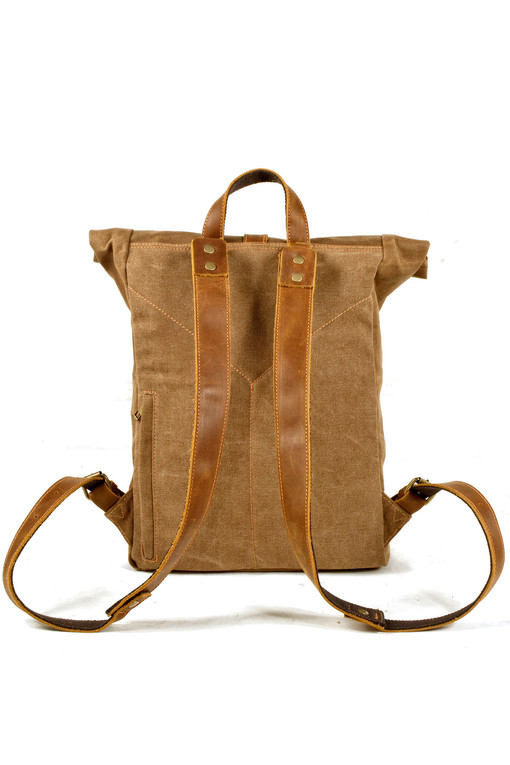 Rolling canvas backpack with leather details