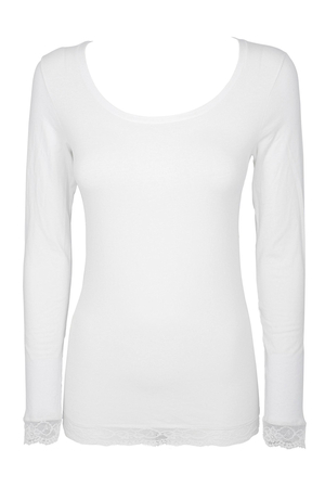 Women's cotton T-shirt with long sleeves and decorative lace. made of elastic cotton knit front and back opaque hem and