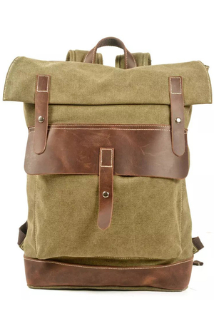 Single colour larger backpack with leather details, not just for students waterproof internal padded pocket for laptop or