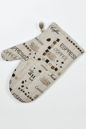 Linen kitchen mitt to protect against burns from hot pots. combination of natural linen and cotton beautiful pattern for