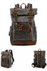 Student retro rolling backpack with leather accessories