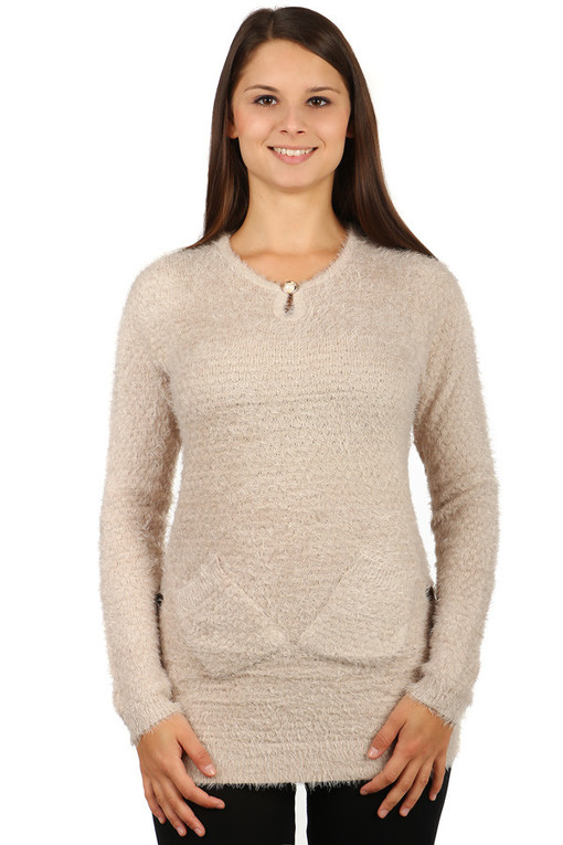 Longer soft ladies sweater with pockets
