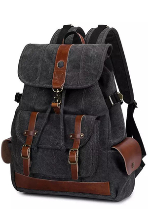 Spacious waxed canvas backpack in timeless retro style internal lining internal padded laptop pocket two internal pockets