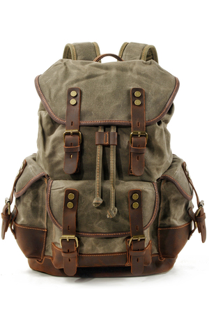Spacious backpack with leather details not only for retro style lovers internal cotton lining internal padded pocket for