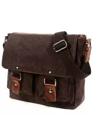 Small waterproof canvas shoulder bag with leather details cotton lining one internal zipped pocket two internal pockets