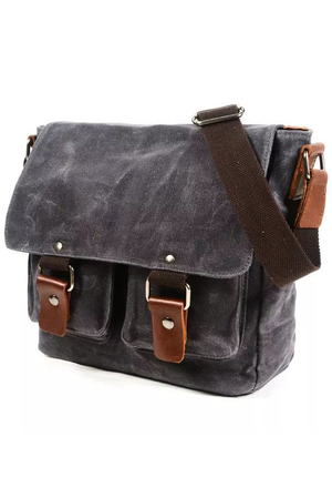Small waterproof canvas shoulder bag with leather details cotton lining one internal zipped pocket two internal pockets