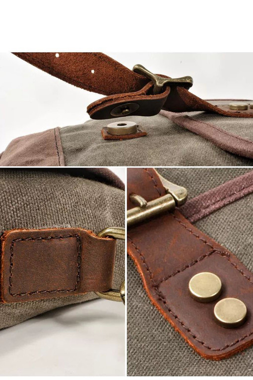 Small vintage canvas hiking bag with leather details