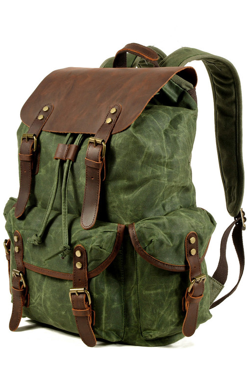 Vintage canvas backpack with leather details
