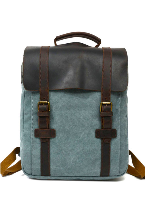 Vintage big canvas backpack with leather lapel