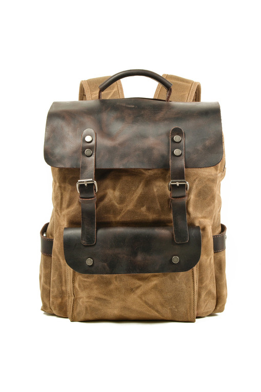 Retro city backpack - waxed canvas and leather