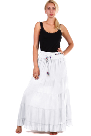 Women's single color summer maxi skirt with decorative string belt. Material: 100% viscose. Import: Italy