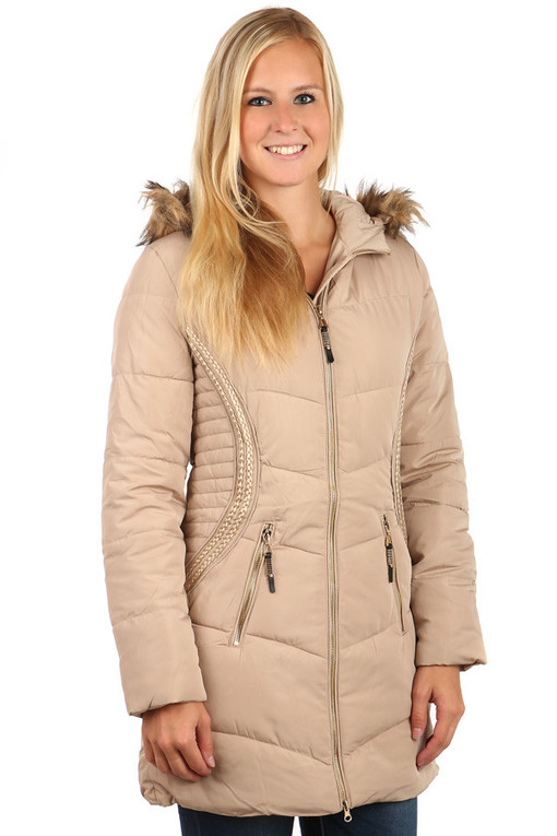 Women's long quilted winter jacket with hood