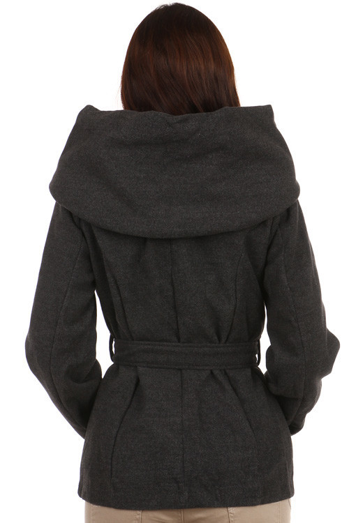 Women's short coat with large hood and belt