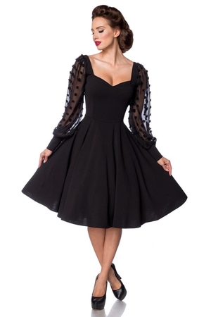 Women's gown dress vintage/retro look fitted top heart neckline squared back neckline balloon tulle sleeves with raised dots