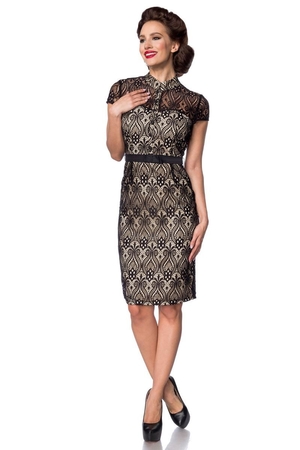 Lace ladies' sheath formal dress in popular retro style. luxury look retro style button closure to neck fabric covered