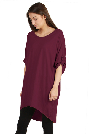 Women's oversized dress round neck three-quarter sleeves with buttons to secure them crossed neckline at the back pockets