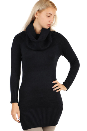 Long turtleneck sweater monochrome design high turtleneck high cuffs on sleeves wide hem extended length smooth knit pleasant