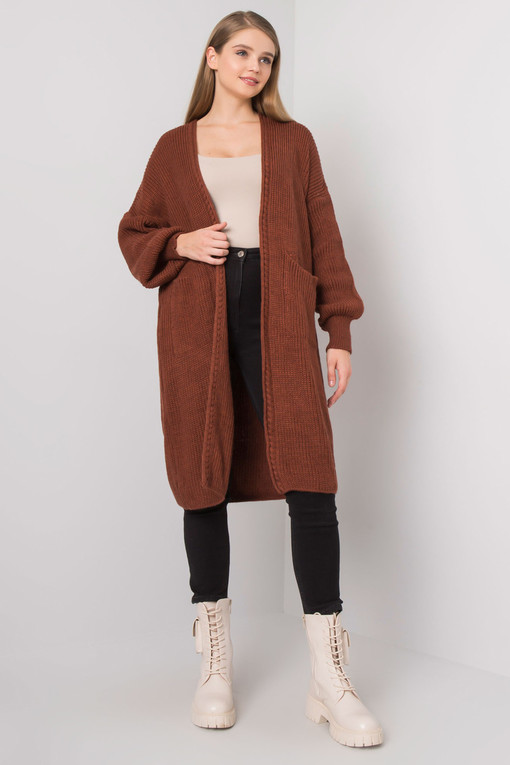 Women's woolen cardigan in brick color