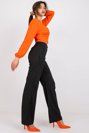 Women's elegant straight leg trousers Soft stripe pattern Solid fabric Flap closure, button slanted pockets on the sides