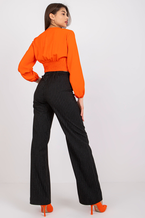 Women's elegant straight leg trousers Soft stripe pattern Solid fabric Flap closure, button slanted pockets on the sides