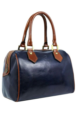 Small dark blue genuine cowhide leather handbag made by Italian craftsmen cotton lining two interior, freely accessible