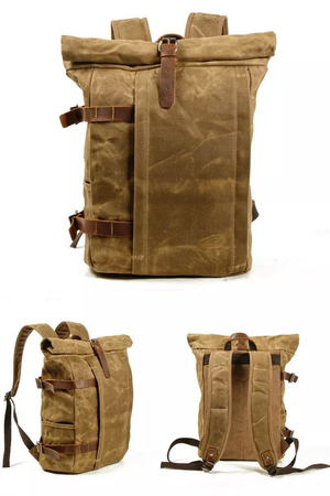 Travel Backpack rolling, canvas modern design unisex design with leather accessories waterproof finish main pocket with