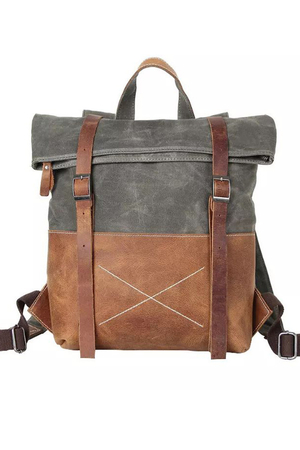 Canvas, water-resistant backpack in popular retro style with leather accessories internal lining one internal, freely