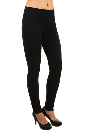 Elegant women's leggings with rhinestones and lace at the top. Material: 95% cotton, 5% elastane